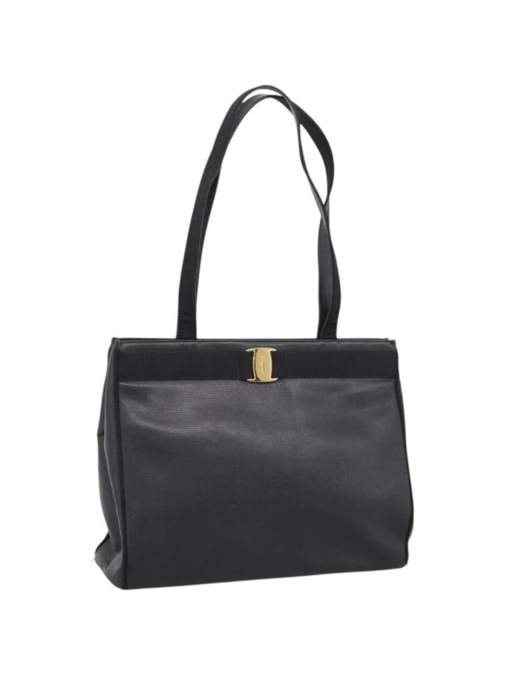 Salvatore Ferragamo Vala Shoulder Bag Leather Black Gold